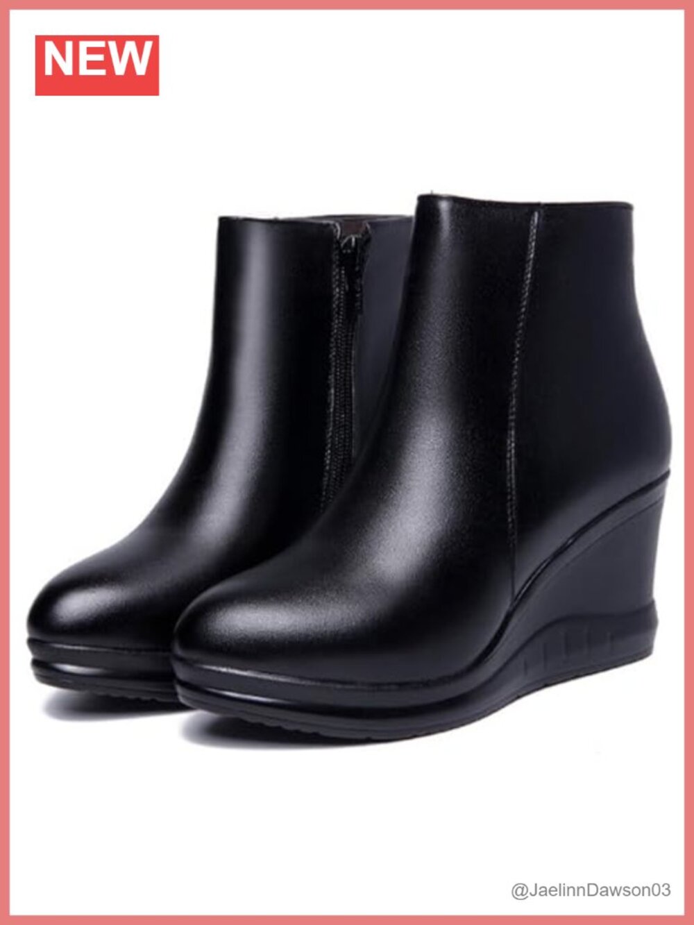 Faux Leather Platform Wedge Ankle Boots Side Zipper Round Toe Fur Lined Booties